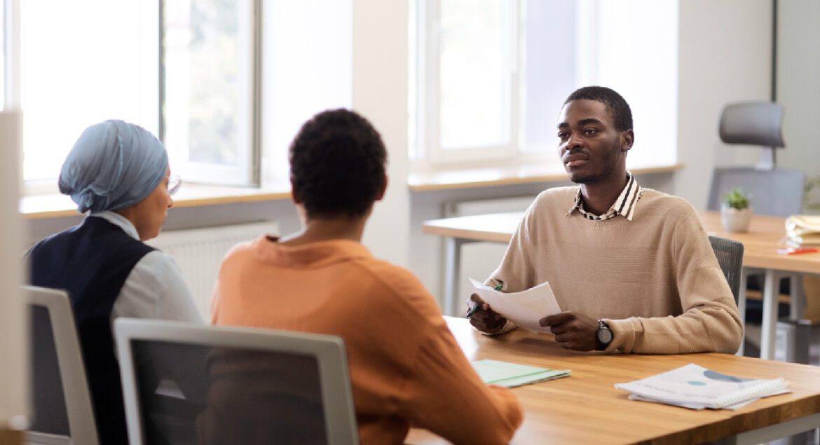 Job interview scene. Person sitting in an interview.